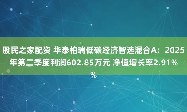 股民之家配资 华泰柏瑞低碳经济智选混合A：2025年第二季度利润602.85万元 净值增长率2.91%